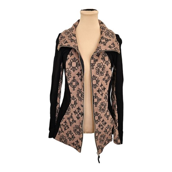 Tonia Debellis Light Brown Black Patterned Zip Sweater Sz M - Picture 1 of 10